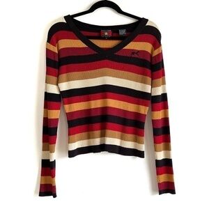 Five Star by Roper Striped V-Neck Sweater FLAWED Size Small